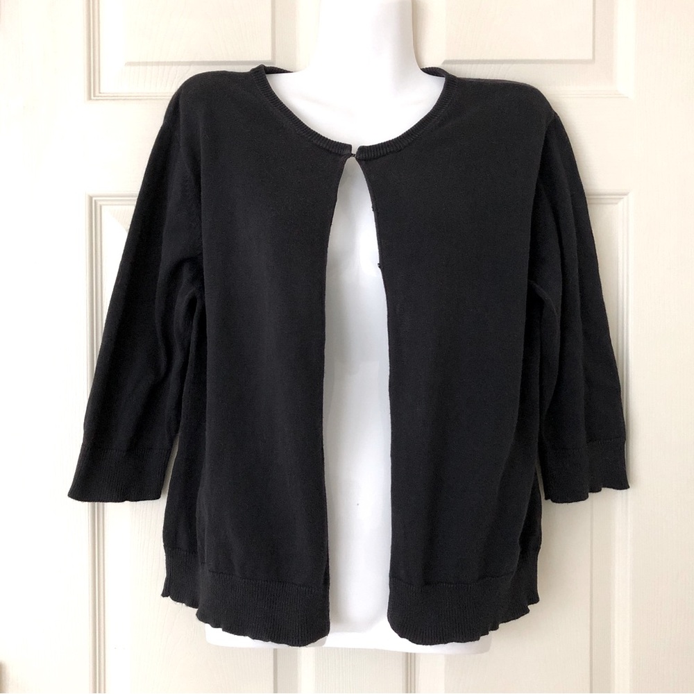 Old Navy Cotton 3/4 Sleeve Cardigan Hook & Eye Closure Black Size Large